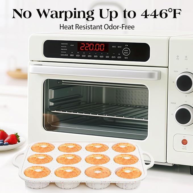 Vinino 3 Inch Silicone Mini Fluted Tube Cake Pans, 2 Pack with Metal Frame | 12-Cavity Mini Cake Mold Set for Batch Baking, Perfect for Flan, Donuts, Muffins, Brownies & Desserts