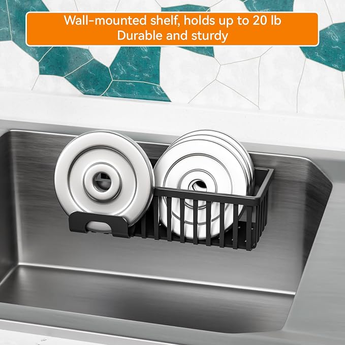 Black In Sink Sponge Holder for Kitchen Sink Organizer,3-In-1 In Sink Caddy with Suction Cups,Plastic Scrub Brush and Sink Ccrub Holder,New Home Must Haves Sponge Caddy,Dish Soap Rack,Dispenser