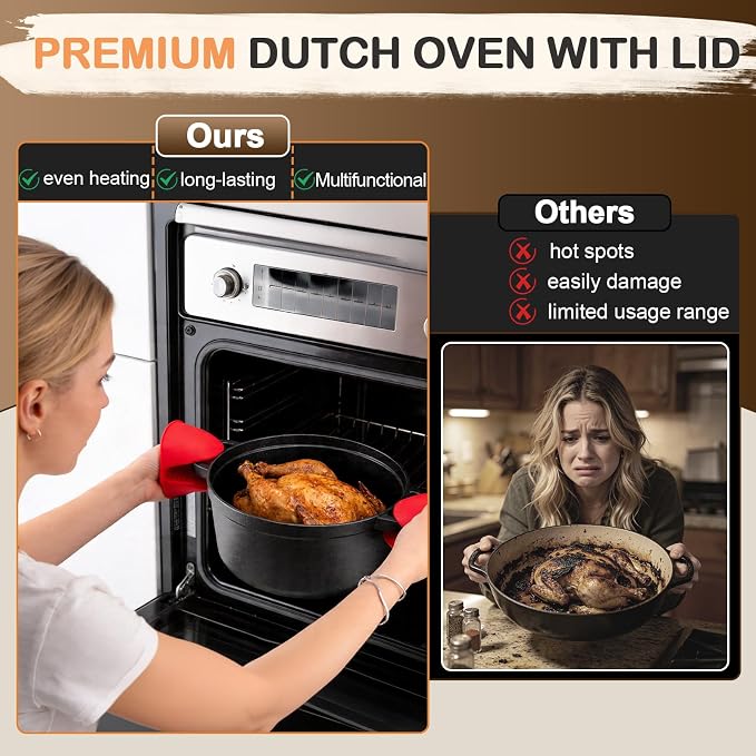 Dutch Oven for Bread Baking 5QT Cast Iron Sourdough Dutch Oven Pot with lid | Banneton Bread Proofing Basket, Mitts & Baking Supplies, Sourdough Starter Kit for Bread Making Frying Braising Camping