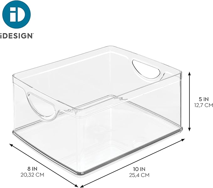 iDesign Plastic Stackable Kitchen Cabinet Storage Bin, Clear | With Handles, Pantry Organizer