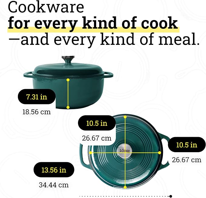 Lodge Essential Enamel Cast Iron Dutch Oven 6 Quarts - Perfect for Bread Baking, Braising, Marinating & Slow Cooking, Features Moisture-Sealing Lid & Dual Handles, Kitchen Essentials, Lagoon