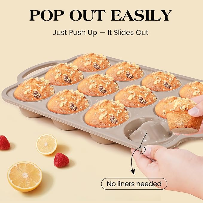 Vinino 2Pack Silicone Muffin Pans for Baking with Metal Reinforced Frame, 12 Cups Regular Size Nonstick Silicone Cupcake Pan, BPA Free Oven Dishwasher Safe Baking Mold for Muffins Cupcakes