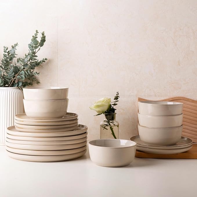 AmorArc Stoneware Dinnerware Sets for 4, 12Pcs Plates and Bowls Sets Dishes | Ceramic Round Reactive Glaze Dishes Set, Highly Scratch Resistant | Dishwasher & Microwave Safe Dishware
