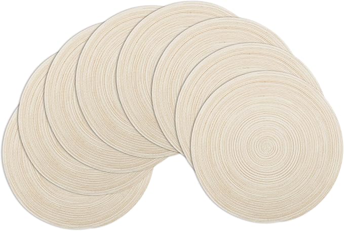 Winknowl Round Braided Placemats Set of 8 Washable Woven Heat Resistant Table Mats for Kitchen Dining Tables 15 inch Round Place Mats (Ivory,8)