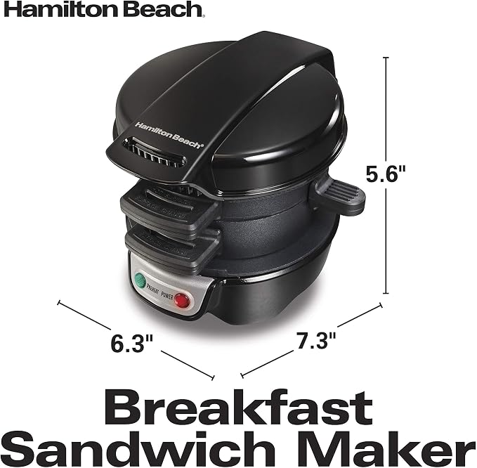 Hamilton Beach Breakfast Sandwich Maker with Egg Cooker Ring | Perfect for English Muffins, Croissants, Mini Waffles | Customizable & Fast | PFAS-Free | Black | 25477MN