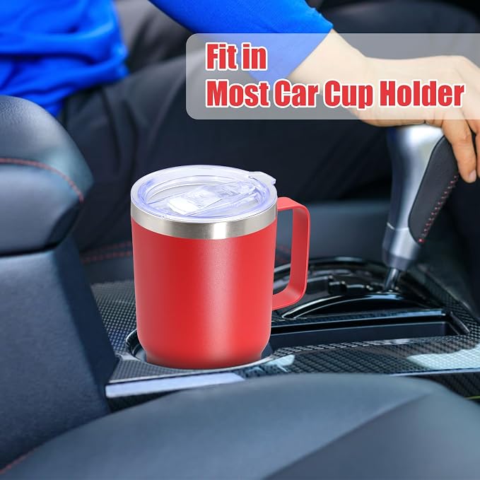 20 oz Tumbler with Handle Coffee Tumblers with Lid Travel Mug Red 6P | 20oz Tumblers with Handle Double-Wall Insulated Vacuum Coffee Mugs Stainless Steel Tumbler with Handles&Lid Red 6P