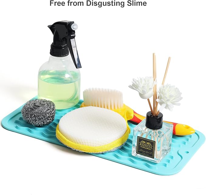 ZLR Silicone Sink Caddy & Sponge Holder, 6"x12", Mint Green | Sink Organizer for Soap, Sponge & Brush, Doubles as Bathroom Vanity Tray, Raised Lip, Non-Slip Food-Grade Silicone