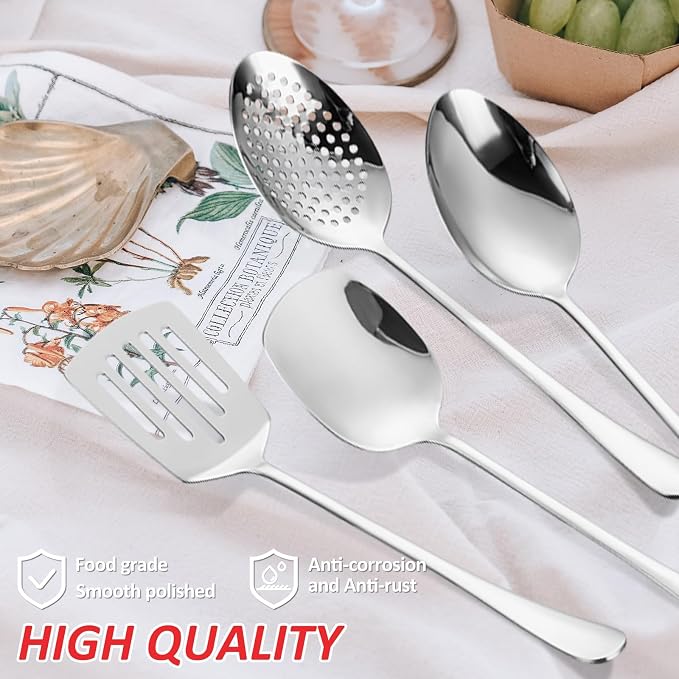 Stainless Steel Kitchen Utensils Set 11 Pcs Cooking Utensils Hostess Serving Heat Resistant Kitchen Essentials Metal Kitchen Gadgets Accessories,for Buffet,Wedding,Party Dishwasher Safe