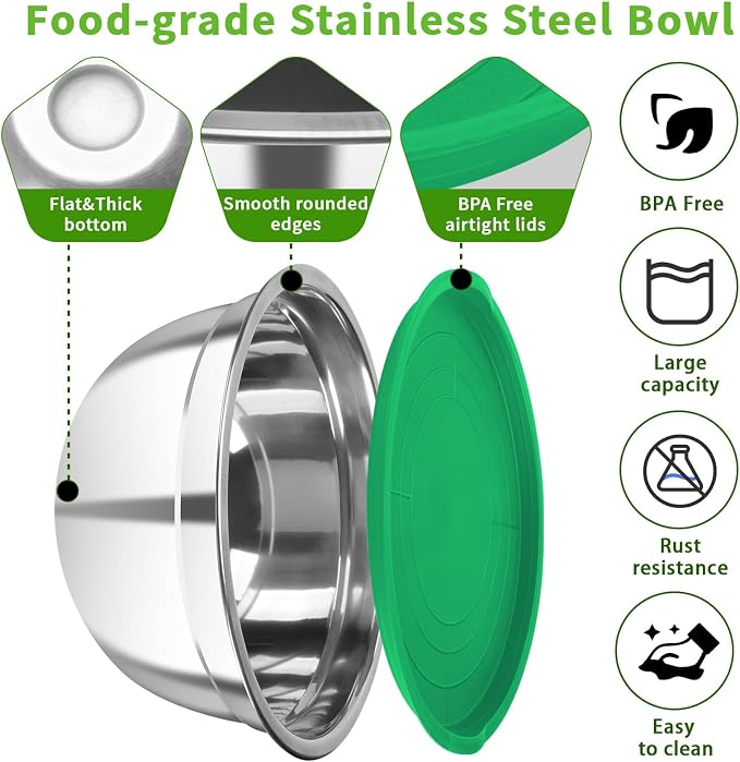 7 Pcs Stainless Steel Mixing Bowls with Colorful Lids Set Metal Salad Bowls | Nesting Design for Kitchen Mixing/preping/Saving, Size: 0.7, 1.1, 1.5, 2.1, 3.5, 4, 4.5Qt