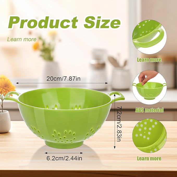 4 Pack Small Colander Bowls, Berry Fruit Washing Mini Strainer | Easy Berry Prep, Right Size for Fruit, Wash & Drain, Color Variety, Dishwasher Safe, Blueberries, Strawberries & Grapes
