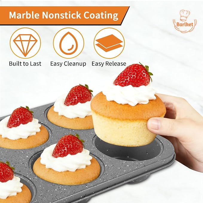 2 Pack Jumbo Muffin Pan, 6 Cup Large Cupcake Pan Muffin Tin Grey | Jumbo Muffin Tin extra Large Cupcake Pans with Speckled Granite Coating and Paper Liners, Nonstick Muffin Baking Pans