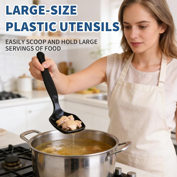 36 Pcs 9 Inch Plastic Serving Utensils Set, for Large Party | 12 Black Spoons + 12 Forks + 12 Tongs, Heavy Duty Disposable Tableware, for Buffet, Catering, Salad, Pasta and Soup