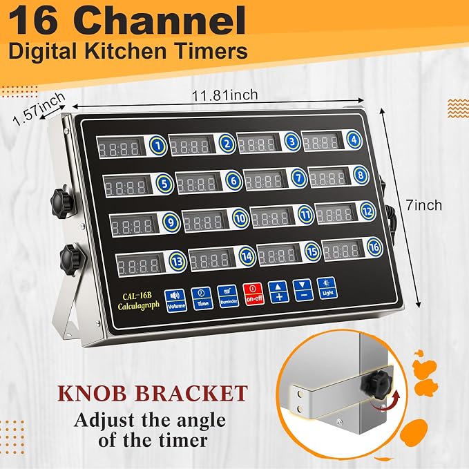 Relaxweex 1 Pack 16 Channel Kitchen Timers for Cooking, Commercial Digital Kitchen Timer with Loud Alarm, Large LCD Display, Restaurant Fryer, Chef, Baking Supplies