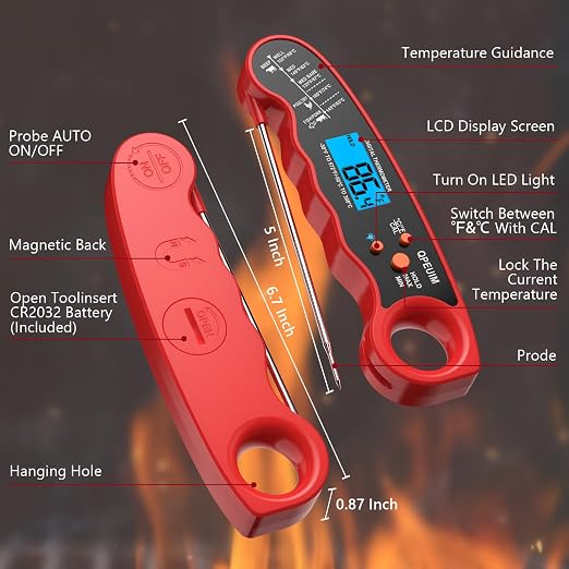 QPEUIM Meat Thermometer Grillers Instant Read Meat Thermometer Food Thermometer for Grill and Cooking with Backlight & Calibration, Perfect for Grill, Smoker, Turkey, Candy Making