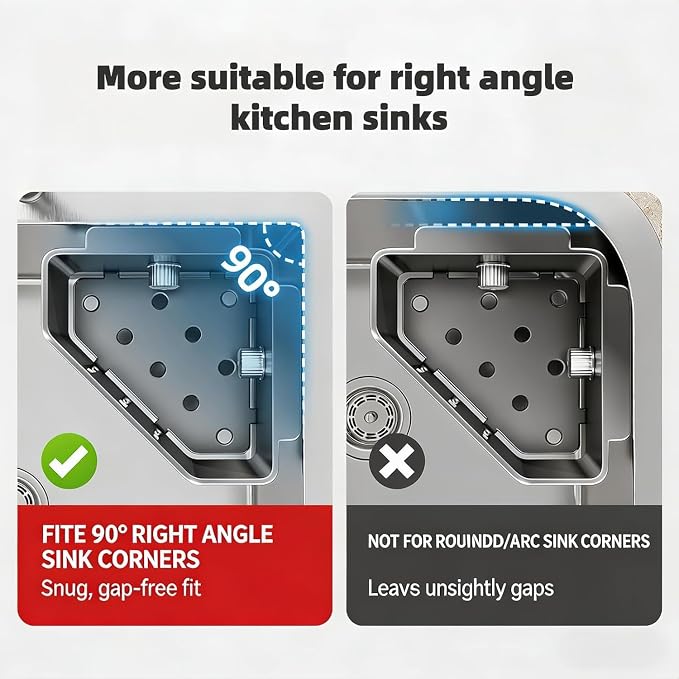 Stainless Steel Sink Caddy, Suction Cup Corner Organizer for Kitchen Sink, Sponge and Brush Holder for Right Angle Sink – Gun Gray