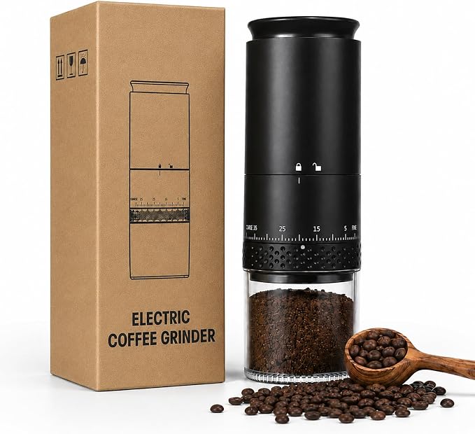 Portable Electric Coffee Grinder,Stainless Steel Conical Mill, USB-C Cordless Coffee Bean Grinder, 38 Adjustable Grind Settings for Espresso, Pour Over, French Press, Camping & Travel, 2000mAh Battery