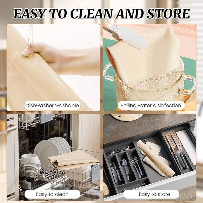 Ink-free Extra Large Silicone Pastry Mat for Healthy Baking 32 * 24Inch Large, Thickness 0.08Inch Heavy Duty Non-Slip Dough Rolling Mat, Non-Stick, Non-Slip and BPA Free Baking Mat.(Beige)