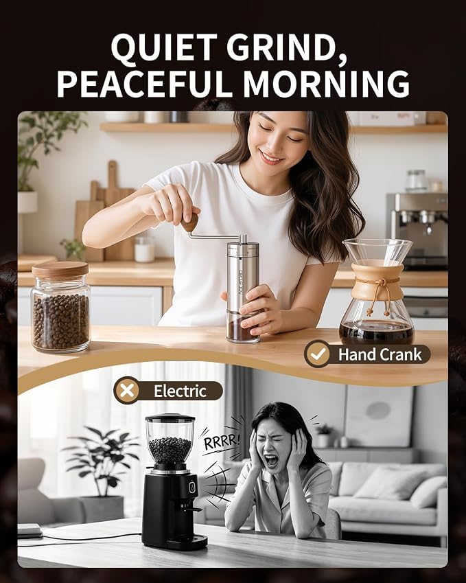 CIRCLE JOY Manual Coffee Grinder with 40 External Adjustable Settings, Stainless Steel Burr Coffee Bean Grinder, Portable Hand Coffee Grinder for Home and Travel, Silver