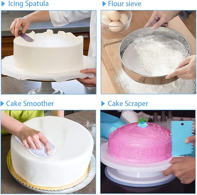 Cake Decorating Supplies, 493 PCS Cake Decorating Kit Cake Pans | 3 Packs Springform Cake Pans, Cake Rotating Turntable,48 Piping Icing Tips,7 Russian Nozzles, Baking Supplies, Multicolor