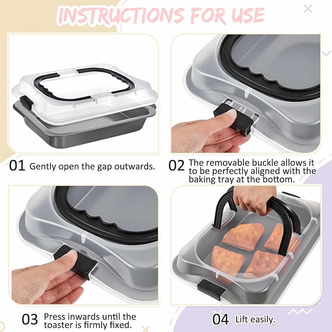 Qinyoung 4 Pcs Black Gray Cake Pan with Lid and Handle, 9 X 13 Inch | Non-stick, Rectangle Sheet Cake Pan, Covered Carrier, Brownie Roasting, Cooking, Baking