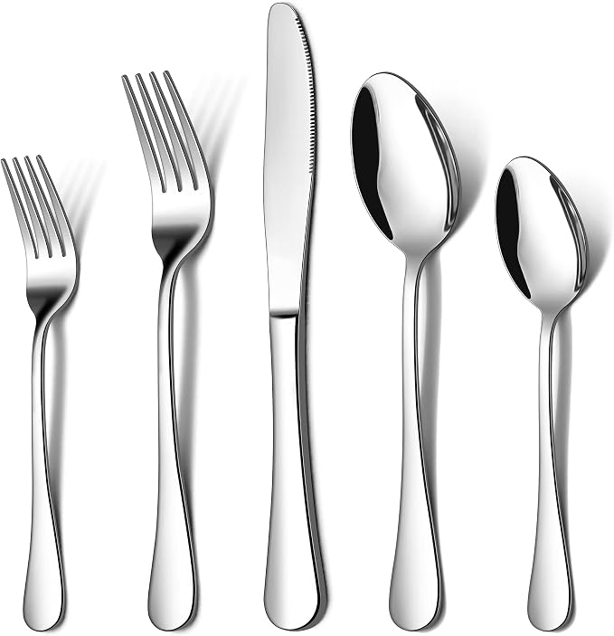 LIANYU 50 PCS Silverware Set for 10, Stainless Steel Cutlery Set | Flatware Includes Fork Spoon and Knife, Kitchen Restaurant Tableware, Mirror Finished, Dishwasher Safe