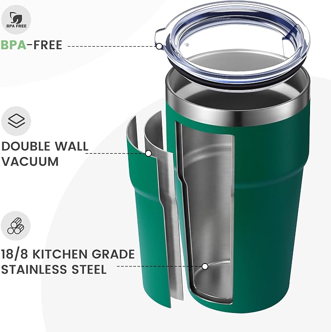 MEWAY 16oz Tumbler Double Wall Vacuum Insulated Travel Mug Bulk, Stainless Steel Tumblers with Lid, Powder Coated Coffee Cups for Cold & Hot Drinks (Green,12 Pack)