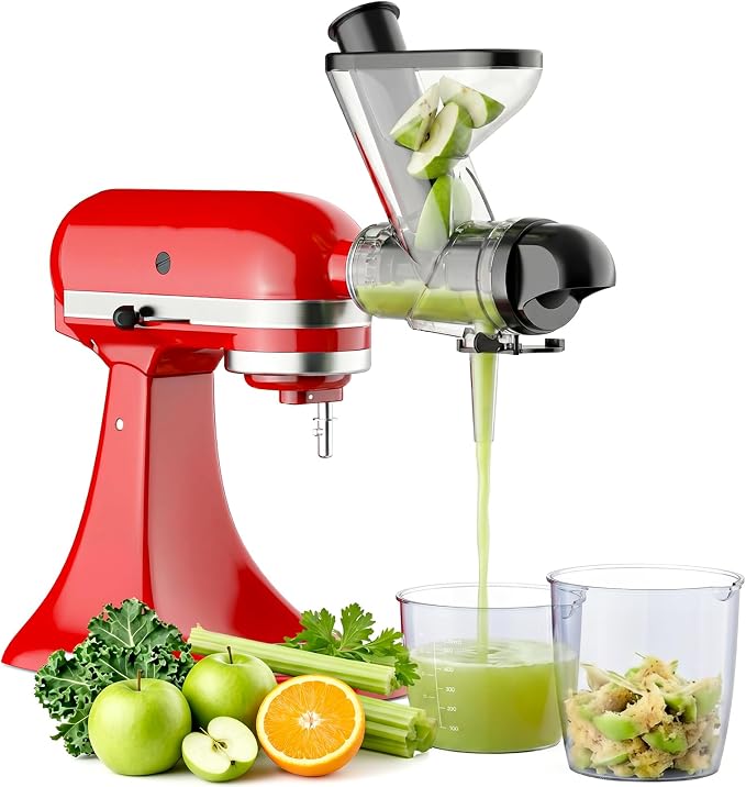 FOCOLLK Masticating Juicer Attachment for KitchenAid Stand Mixer | Cold Press Juicer with Dual Feed Chute, High Yield Slow Juicer Attachment for Fruits & Vegetables