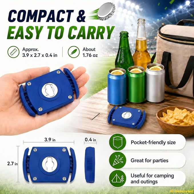 Aluminum Can Opener with Soft-Edge Lid Remover – Handheld Safety Manual Can Opener for 8-19 oz Beer & Soda Cans, Smooth Rim, No Sharp Edge, Blue – Household Bar Tool