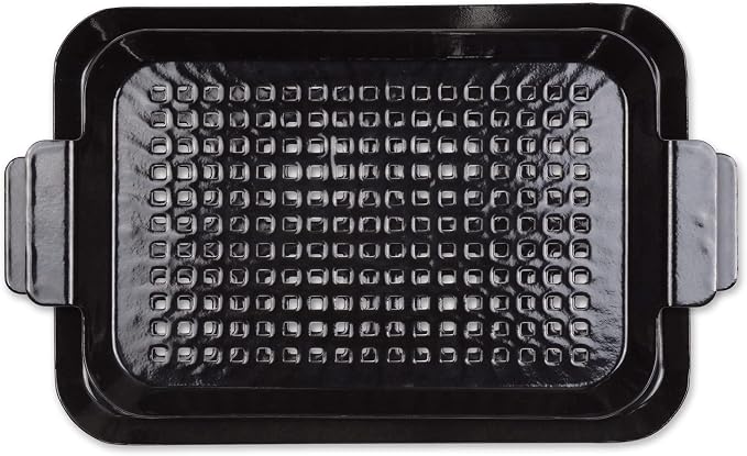 RSVP International Porcelain Coated Steel BBQ Grill Tray/Pan, Outdoor Barbeque Grilling Accessories for Cooking Fish & Vegetables, Dishwasher Safe, Small, 13x7.25/Medium, 16.75x10"