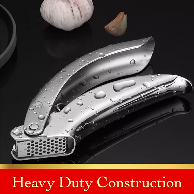 Heavy Duty Garlic Press, No Peeling Needed, Stainless Steel Professional Garlic Mincer & Crusher, Dual Lever-Assisted Design with Large Capacity Chamber for Effortless Garlic Crushing.