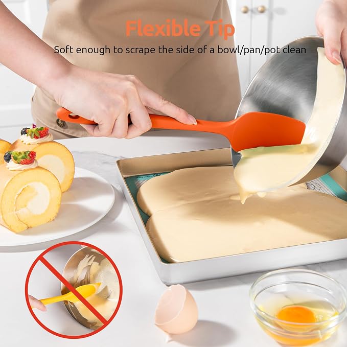 U-Taste Silicone Spatula Set with 600 Degrees Fahrenheit Heat Resistant (Orange) | Food Grade Hot-Proof Seamless Rubber Scraper, Kitchen Flexible Silicon Cooking Utensil Set, Diswasher Safe Baking Supplies