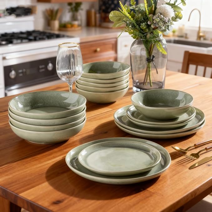 AmorArc Ceramic Dinnerware Sets for 4, 12Pcs Plates and Bowls Sets Dishes | Stoneware Handmade Reactive Glaze Dinner Set, Highly Scratch Resistant | Dishwasher & Microwave Safe Dishware