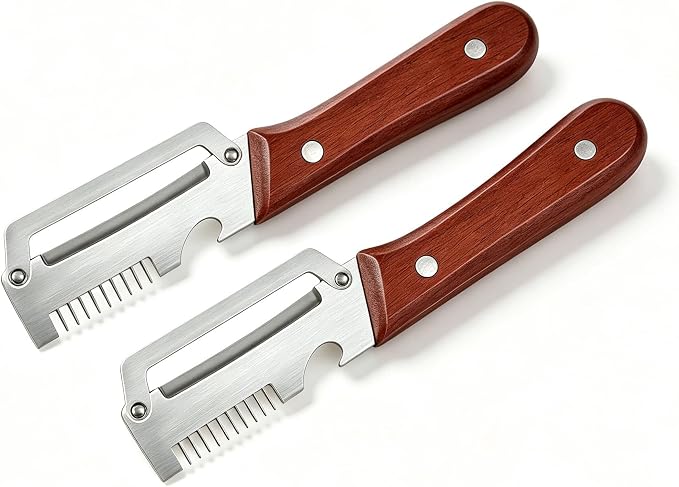2 Pack Premium Vegetable Peeler with Wooden Handle and Bottle Opener,Stainless Steel Peeler,Vegetable Peeler for Kitchen, Peeling Fruits and Shredding Scallions
