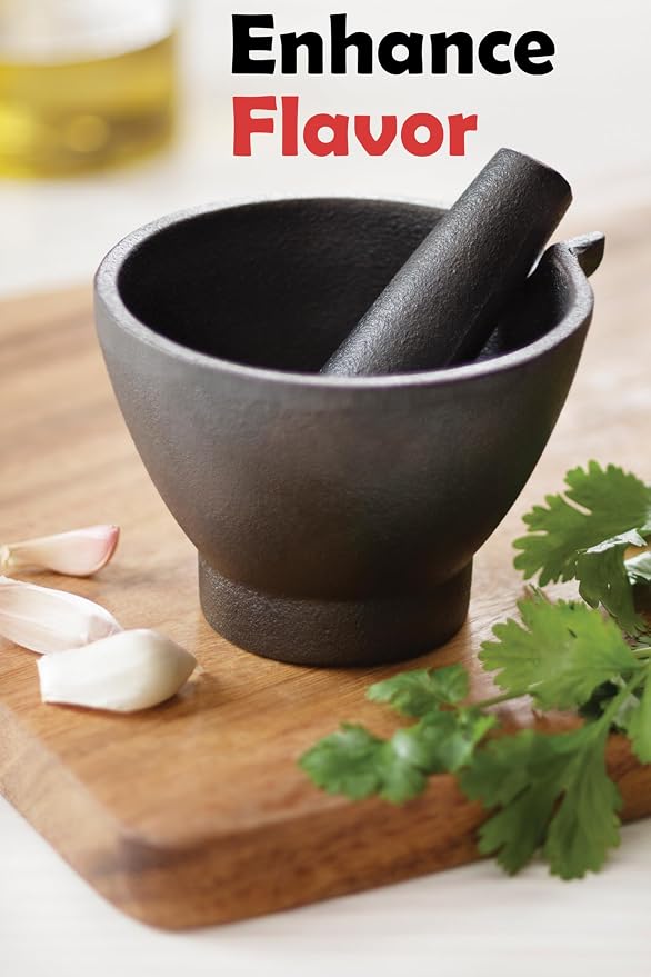 Fox Run Mortar and Pestle, Cast Iron, Black | Easily Grind Herbs, Spices & Seasonings | Improve Flavor In Dishes | Small & Durable Cast Iron Mortar & Pestle Set
