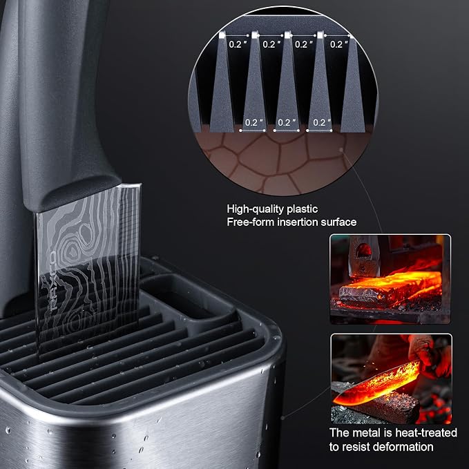 Kitchen Knife Set,10-Piece Stainless Steel Knife Set with Block,Gray | Pro-Sharpened Kitchen Knives,Space-saving Compact Organizer for Small Kitchen,RV,Apartment and Dorm