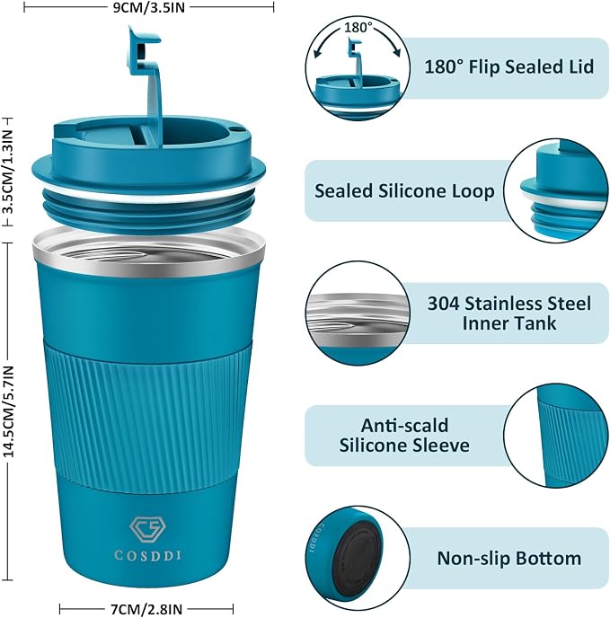CS COSDDI 12 oz Coffee mug - Stainless Steel Coffee Cup with Leakproof Lid | Stainless Steel Double-wall insulation, 6-Hour Heat Retention, 360°Leak proof, BPA-free, Reusable And To Go Coffee Mug