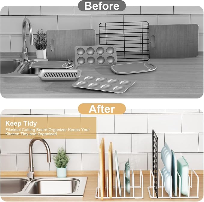 Fikoksol Cutting Board Organizer Storage, Baking Sheet Rack under Cabinet | Heavy Duty Cookie Sheet Organizer, Metal Cutting Board Holder, Space-saving Plate Holder for Cabinet, Tray Divider for Drawer