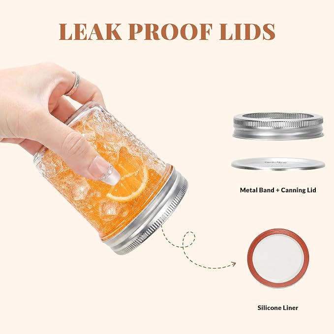 CycleMore Mason Jars 6 oz, 12 Pack Diamond Glass Jars with Silver Split Lids, Small Canning Jars for Caviar, Jam, Honey, Jelly, Sauce, Spices and Wedding Favors