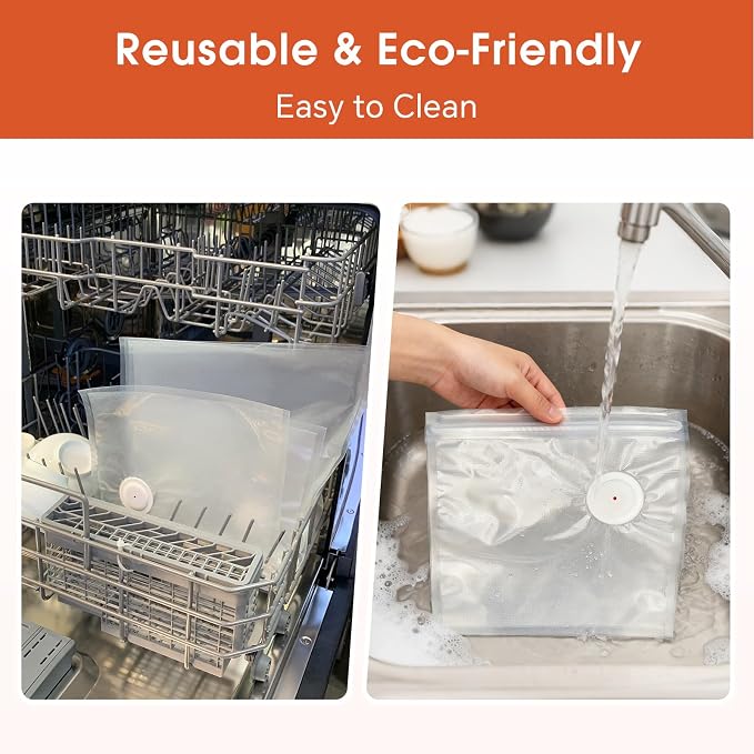 Reusable Vacuum Sealer Bags for Food, 12 Pack Large (11.8"x13.4") with 2 Clips, BPA-Free Vacuum Storage Bags, Freezer & Sous Vide Cooking, Compatible with Food Saver Vacuum Sealers