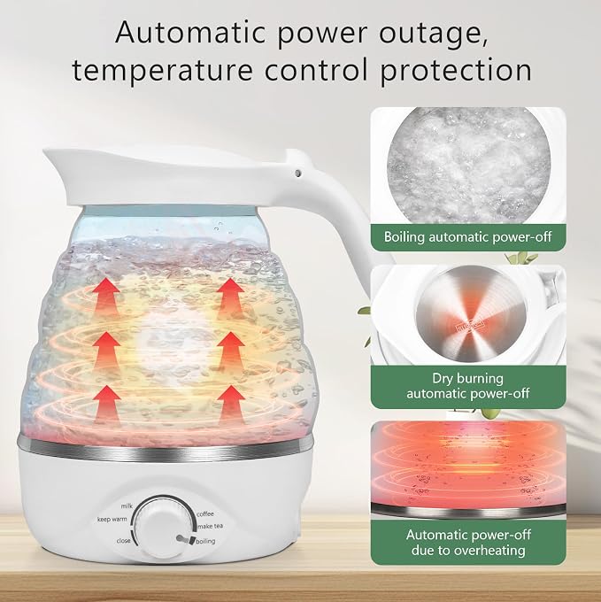 Travel Foldable Electric Kettle - 110V 700ml Collapsible Kettle White | 850W Small BPA-free Tea Pot for Camping Food Grade Silicone Travel Electric Collapsible Kettle for Tea & Coffee