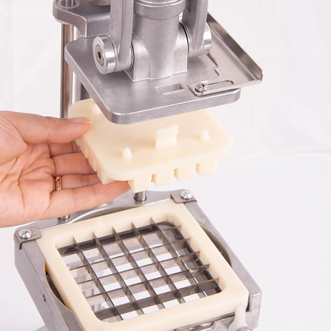 2-in-1 Commercial Manual Juicer & French Fry Cutter, Heavy Duty Cast Aluminum Citrus Press and Vegetable Chopper with 1/4", 3/8" & 1/2" Stainless Steel Blades for Potato, Orange & Lemon