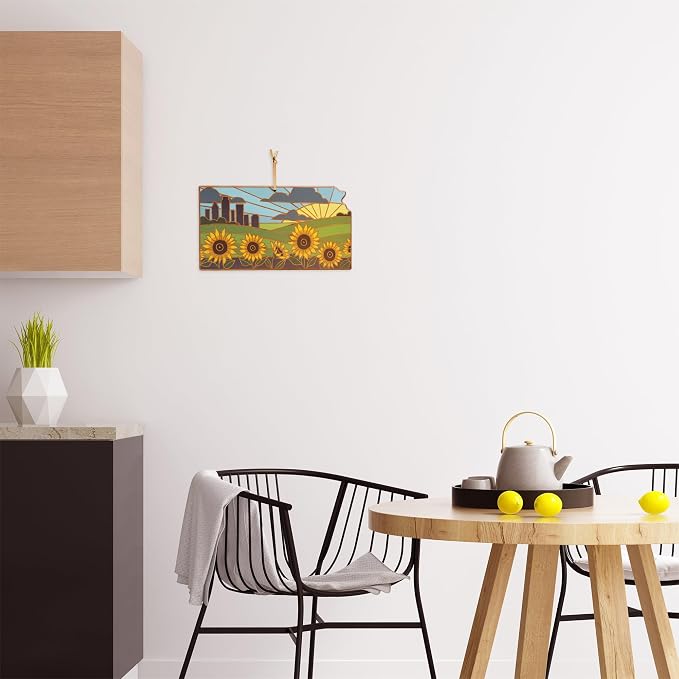 Totally Bamboo Kansas State Shaped Cutting Board, Summer Stokes Art | State charcuterie board with colorful hand-drawn landscape art. Smooth reverse side for food prep. Hang tie for wall display.