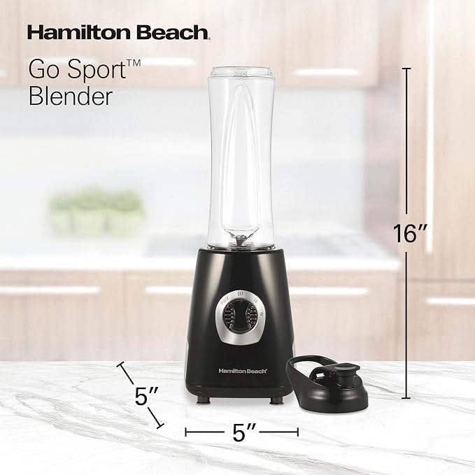 Hamilton Beach Go Sport Portable Blender For Smoothies | 20 oz. Personal Blender Jar | 600 Watt Motor & Stainless Steel Blades For Powerful Blending Performance | Black | 51143G