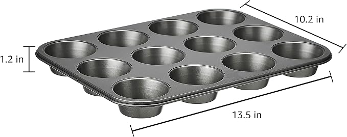 Amazon Basics Nonstick Muffin Pan,Set of 2,Sturdy,Oven Safe,Bakes Evenly,Easy to Clean,12 Cups,Gray,13.9x10.55x1.22,(Pack of 4)