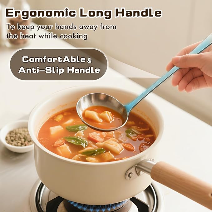 9 Pcs Cooking Utensils Set, Stainless Steel Kitchen Utensils, Heat Resistant Metal Kitchen Tools Include Solid & Slotted Turner Wok Spatula, Serving Spoon, Ladle, Pasta Server, Meat Fork, Tongs Silver