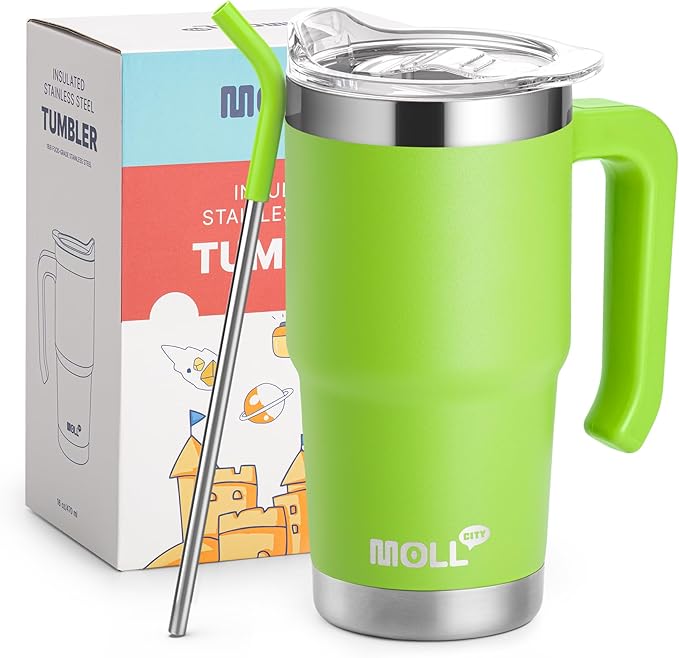 16 oz Tumbler with Handle, Lid & Straw,Apple Green | Reusable Stainless Steel Vacuum Insulated Tumbler Cups with Lid and Straw for Women, Girls