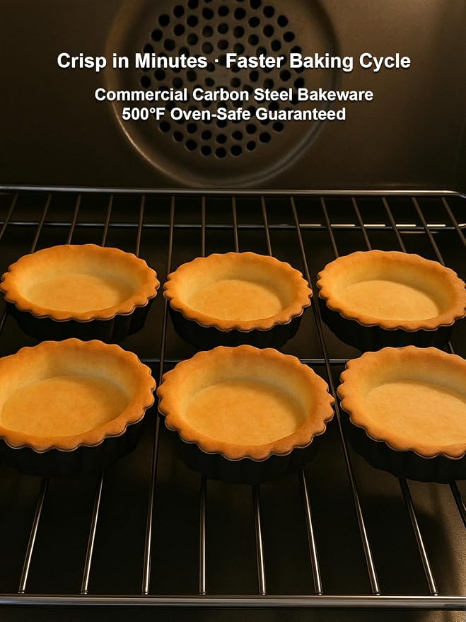 4 Inch Mini Quiche Pans Black 6 Pack. Egg Tart Molds w/Removable Bottom, Non-Stick Coating, Rugged Carbon Steel for Small Tart Quiche Pie Making. Gift for Women Christmas Thanksgiving Festival