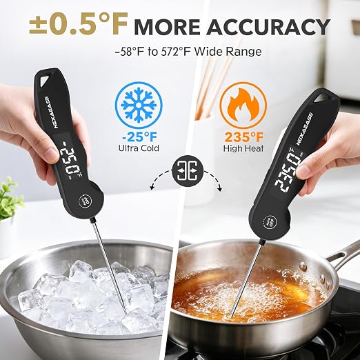 Meat Thermometer Digital 0.3s Instant Read Food Thermometer ±0.5℉ Accuracy | Grill Thermometer USB Rechargeable,IPX6 Waterproof,Cooking Thermometer, Baking Gifts for Men Women Candy Brewing BBQ Lovers