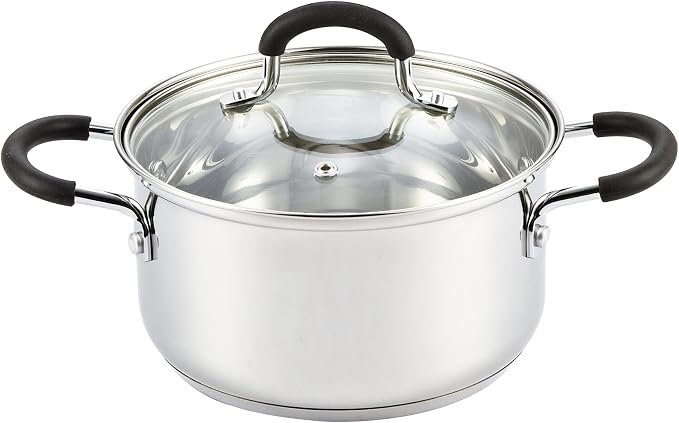 Cook N Home Professional 3 Quart Stainless Steel Stock Pot with Lid | Induction Cookware for Soup, Canning,Oven Safe, Dishwasher Safe