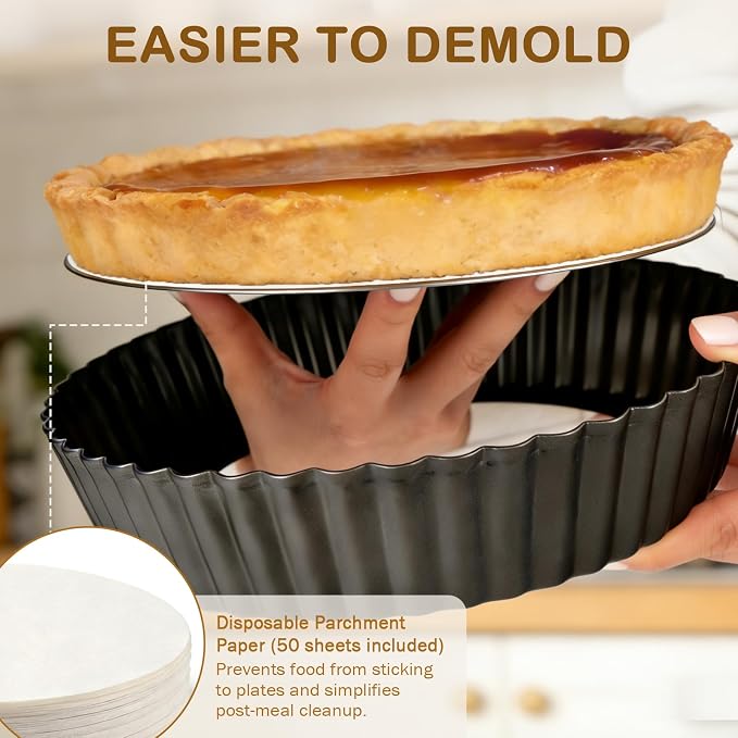 2 Pack 10 Inch Pie Pan with Removable Bottom | Detachable bottom design,Deep dish, Egg cream pastry pie plate, Not easy to stick,Portable Baking Kit, Durable Construction